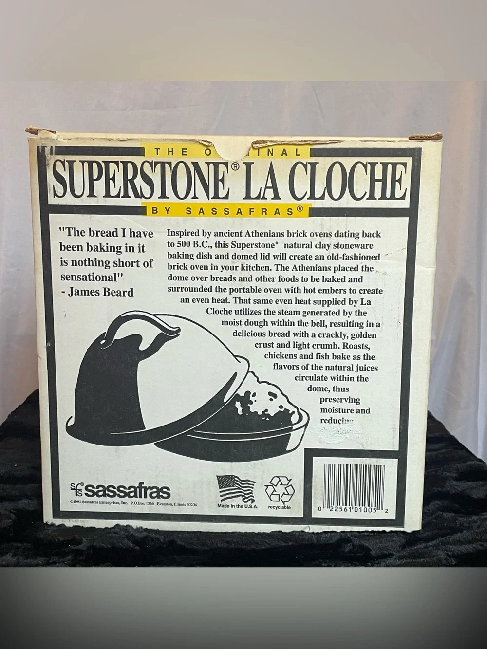 VTG 1991 Sassafras Superstone La Cloche Bread Baking Dome Original Box, Pamphlet